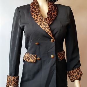 Vintage Black & Animal-Print Blazer Dress M